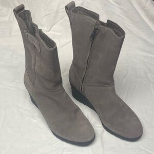 UGG Taupe Suede Heeled Boots.